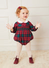 Tartan Hand Smocked Peter Pan Collar Romper In Red (6mths-2yrs) ROMPERS  from Pepa London US