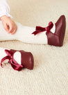 Leather Velvet Ribbon Pram Shoes in Burgundy (17-20EU) Shoes  from Pepa London US