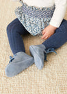 Suede Velvet Ribbon Pram Shoes in Blue (17-21 EU) Shoes from Pepa London US