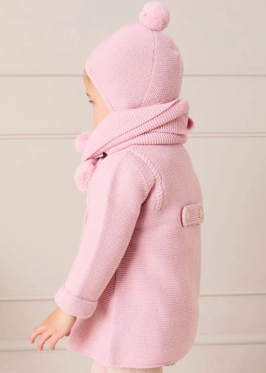 Merino Wool Pom Pom Scarf In Pink KNITTED ACCESSORIES from Pepa London US