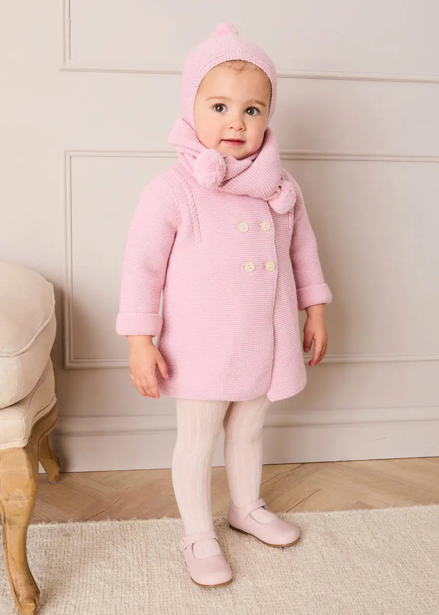 Knitted Double Breasted Coat In Pink (6mths-2yrs) COATS from Pepa London US