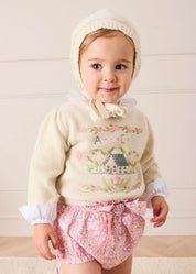 Alpaca Wool Cottage Cross Stitch Embroidered Jumper in Cream (6mths-4yrs) Knitwear from Pepa London US