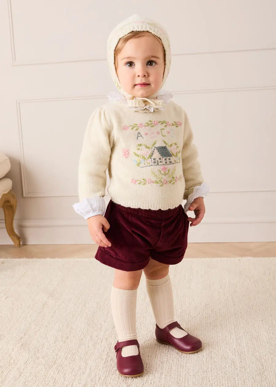 Alpaca Wool Cottage Cross Stitch Embroidered Jumper in Cream (6mths-4yrs) Knitwear from Pepa London US