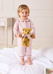 Jane Floral Long Sleeve All In One Pyjamas with Burgundy Piping in Pink (6mths-3yrs) #N/A from Pepa London US