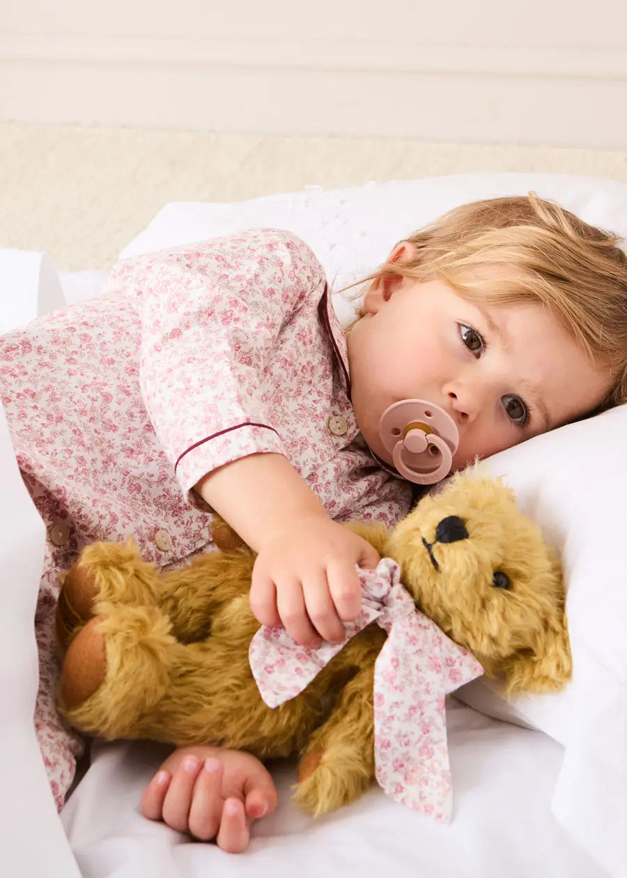 Limited Edition Merrythought & Pepa Teddy Bear in Jane Floral Bow in Pink (S-M) Toys from Pepa London US