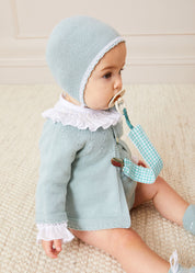 Openwork Detail Baby Cardigan in Green (1-12mths) Knitwear from Pepa London