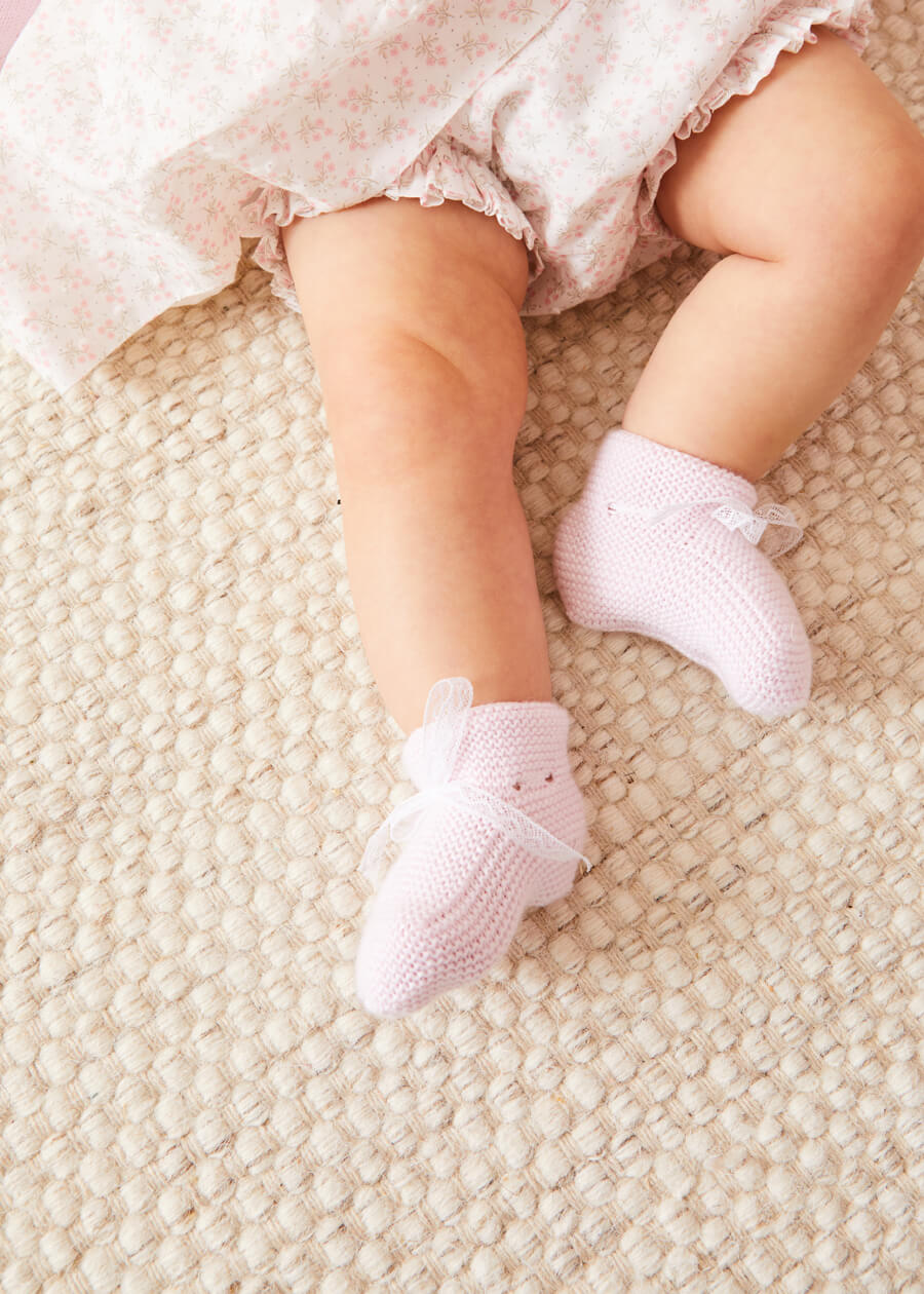 Lace Detail Knitted Booties in Pink Shoes from Pepa London US