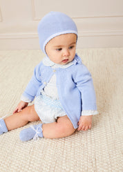 Openwork Detail Baby Cardigan in Blue (1-12mths) Knitwear from Pepa London US
