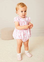Audrey Hand Smocked Double Breasted Short Sleeve Romper in Pink (6mths-2yrs) ROMPERS from Pepa London US