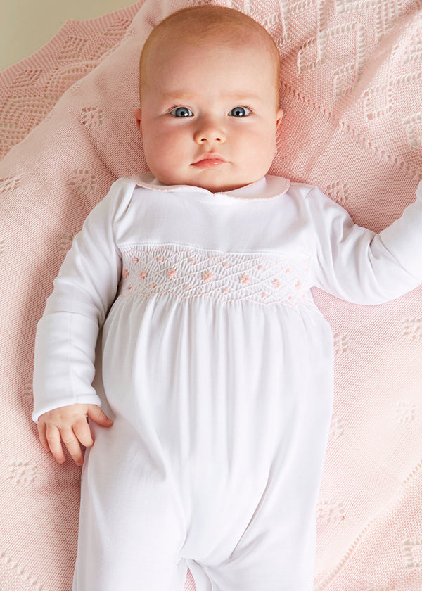 Pink Hand Smocked Cotton All-in-One (0-12mths) Nightwear  from Pepa London