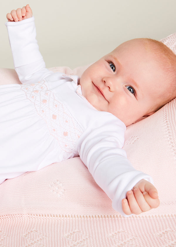 Pink Hand Smocked Cotton All-in-One (0-12mths) NIGHTWEAR from Pepa London US