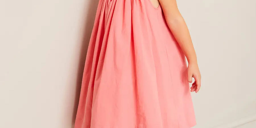 Plain Hand Smocked Sleeveless Dress in Coral (12mths-10yrs) DRESSES from Pepa London US