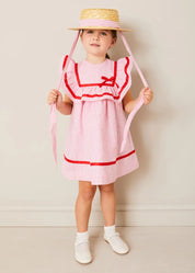 Lawrence Striped Ruffle Bib Sleeveless Dress in Red (12mths-8yrs) DRESSES from Pepa London US