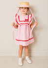 Striped Ruffle Bib Sleeveless Dress in Red (12mths-8yrs) DRESSES from Pepa London US