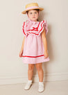 Striped Ruffle Bib Sleeveless Dress in Red (12mths-8yrs) DRESSES from Pepa London US