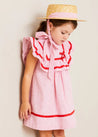 Lawrence Striped Ruffle Bib Sleeveless Dress in Red (12mths-8yrs) DRESSES from Pepa London US