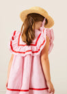 Striped Ruffle Bib Sleeveless Dress in Red (12mths-8yrs) DRESSES from Pepa London US