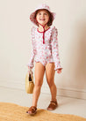 Louisa Floral Ruffle Trim Long Sleeve Swimsuit in Pink (2-10yrs) SWIMWEAR from Pepa London US