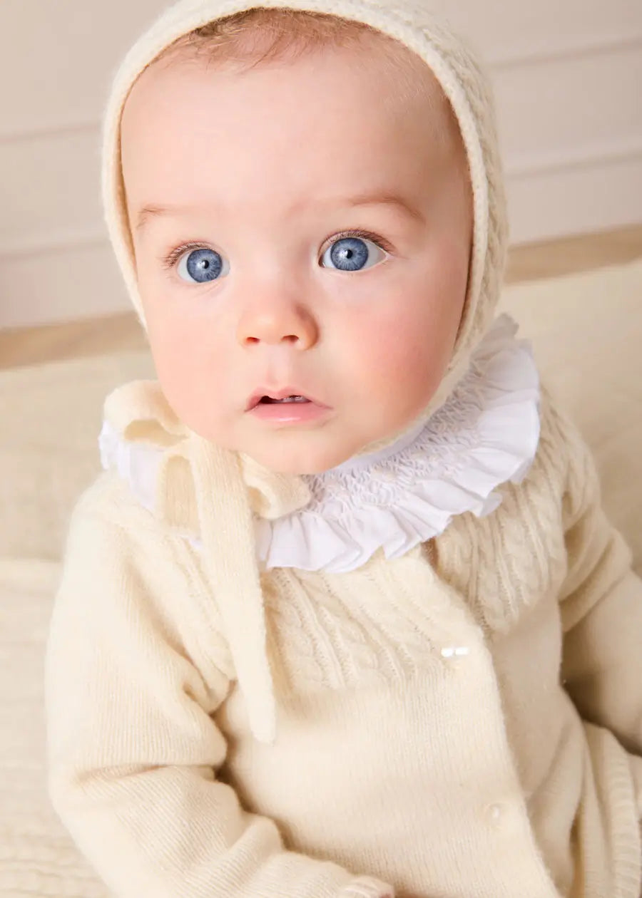Cashmere Long Sleeve Cable Knitted Set in Cream (1mth-12mths) Knitted Sets from Pepa London US