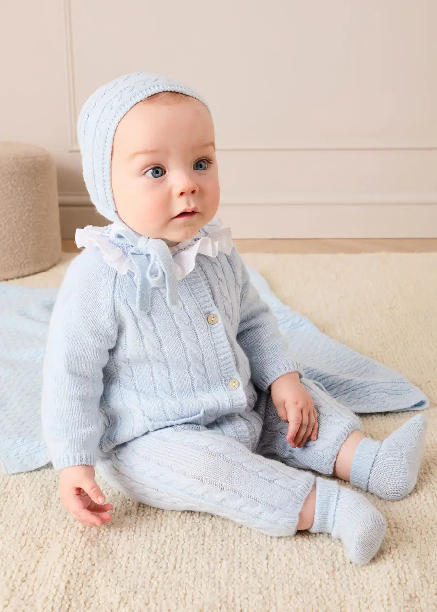 Cashmere Cable Knit Pocket Detail All In One in Blue (1mth-12mths) ALL-IN-ONE from Pepa London US