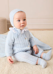 Cashmere Cable Knit Blanket in Blue Knitted Accessories from Pepa London