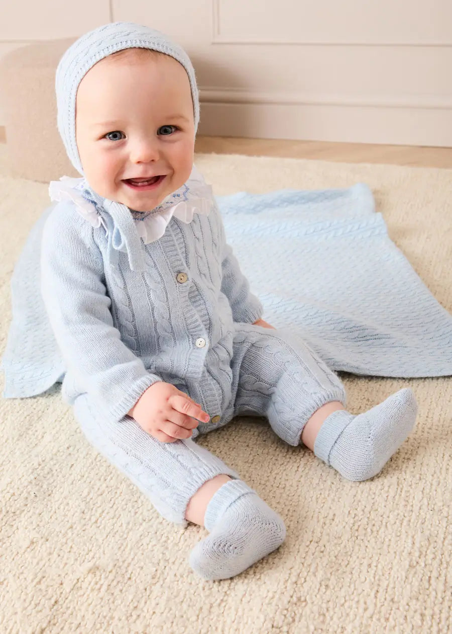 Cashmere Cable Knit Pocket Detail All In One in Blue (1mth-12mths) ALL-IN-ONE from Pepa London US