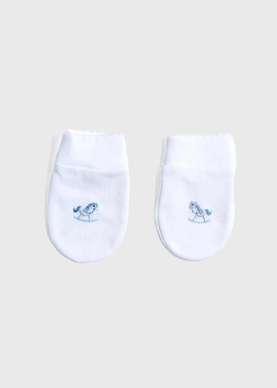 Old Newborn Mittens with Rocking Horse Embroidery Blue (0-3mths) Accessories  from Pepa London US
