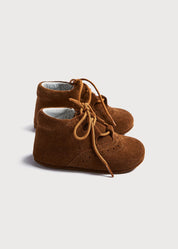 Suede Oxford Pram Booties in Brown (17-20EU) SHOES from Pepa London US
