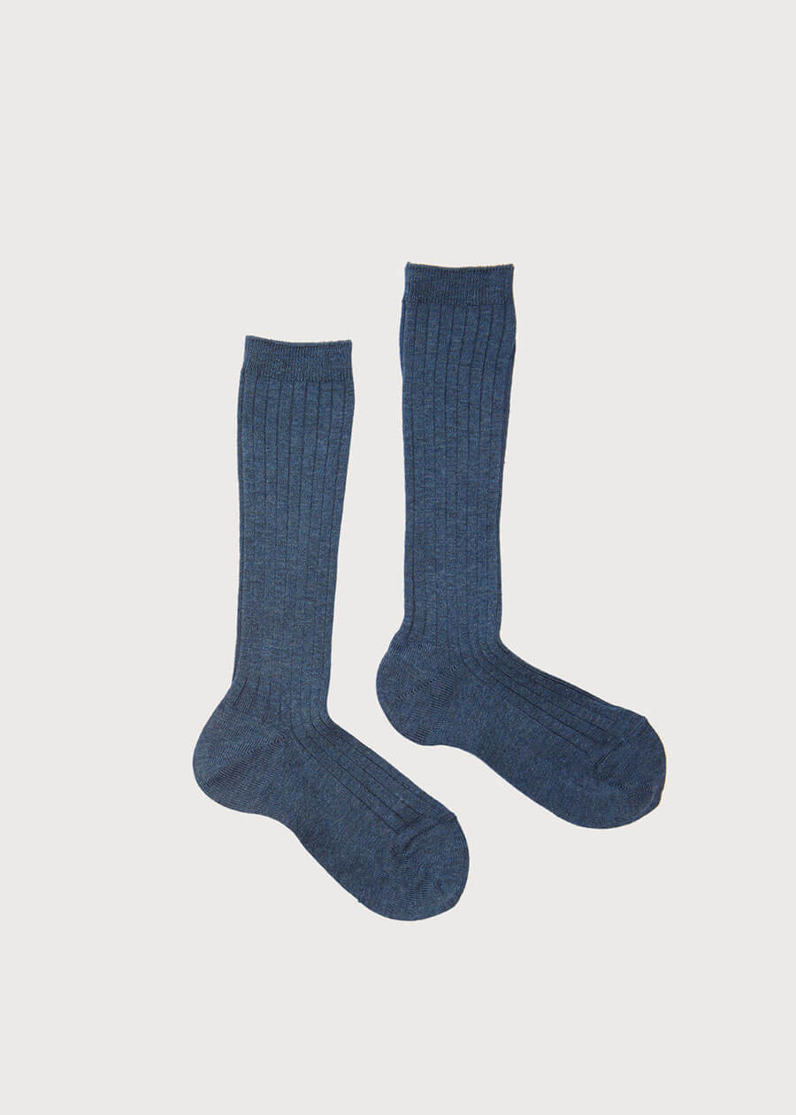 Denim Ribbed Knee-High Socks (3mths-10yrs) Socks from Pepa London