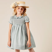 Hand Smocked Flower Girl Occasion Dress in Teal & Ivory (12mths-8yrs) Dresses from Pepa London US