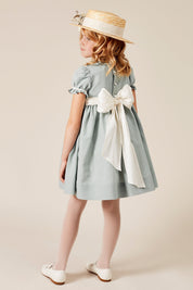 Hand Smocked Flower Girl Occasion Dress in Teal & Ivory (12mths-8yrs) Dresses from Pepa London US