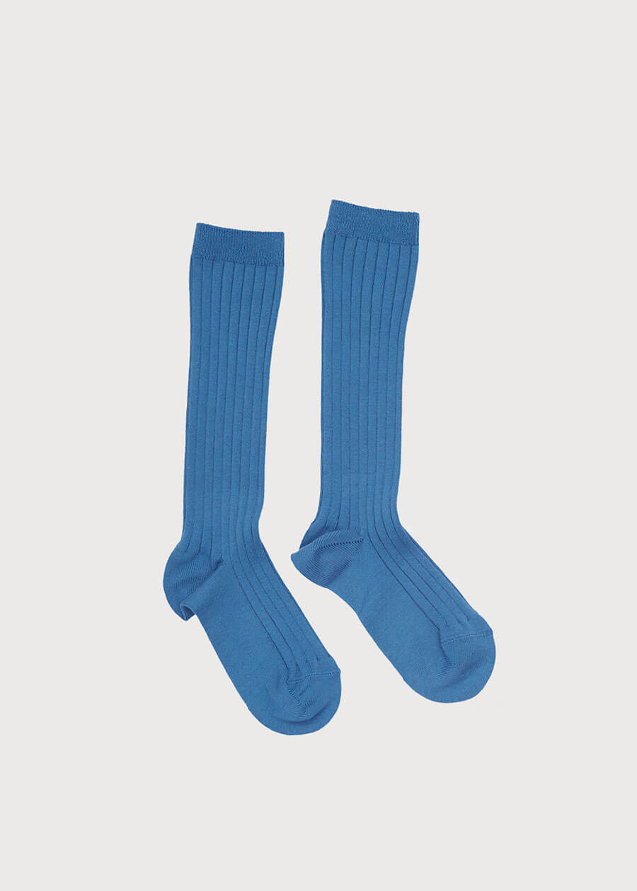 Blue Ribbed Knee-High Socks (3mths-8yrs) Socks  from Pepa London US