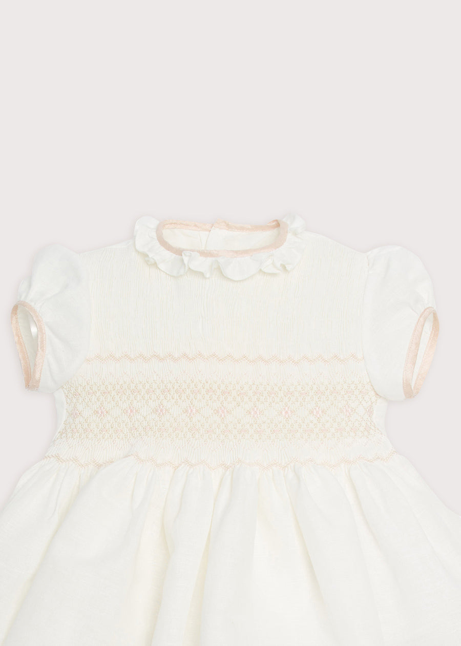 Ivory Hand Smocked Occasion Dress with Pink Details (6mths-10yrs) Dresses from Pepa London US