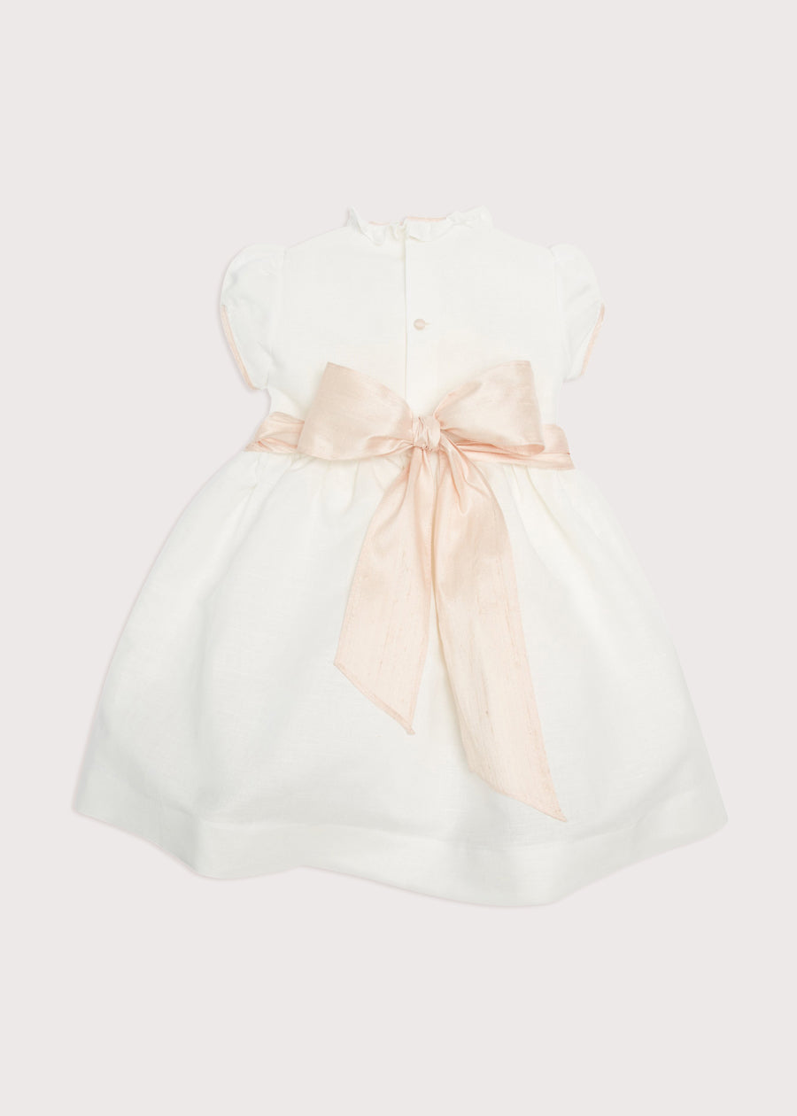Ivory Hand Smocked Occasion Dress with Pink Details (6mths-10yrs) Dresses from Pepa London US