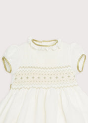 Ivory Hand Smocked Occasion Dress with Green Details (6mths-8yrs) Dresses from Pepa London US