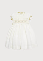 Ivory Hand Smocked Occasion Dress with Green Details (6mths-8yrs) Dresses from Pepa London US