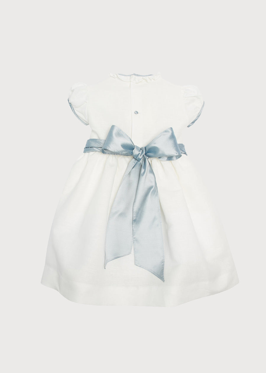 Ivory Hand Smocked Occasion Dress with Blue Details (6mths-8yrs) DRESSES from Pepa London US