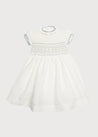 Ivory Hand Smocked Occasion Dress with Blue Details (12mths-8yrs) Dresses  from Pepa London US