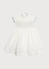 Ivory Handsmocked Occasion Dress with Blue Details (12mths-8yrs) Dresses  from Pepa London US