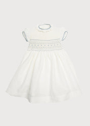 Ivory Hand Smocked Occasion Dress with Blue Details (6mths-8yrs) Dresses from Pepa London US
