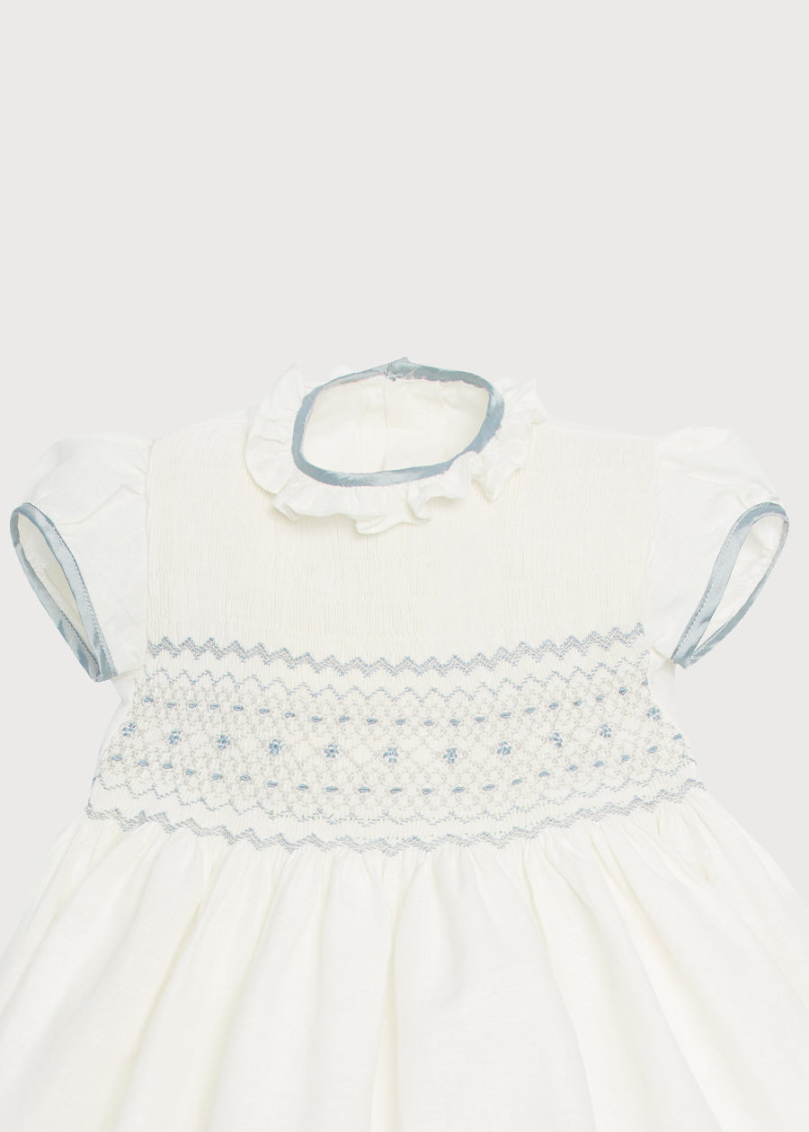 Ivory Hand Smocked Occasion Dress with Blue Details (6mths-8yrs) Dresses from Pepa London US