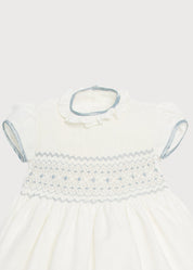 Ivory Hand Smocked Occasion Dress with Blue Details (6mths-8yrs) Dresses from Pepa London US