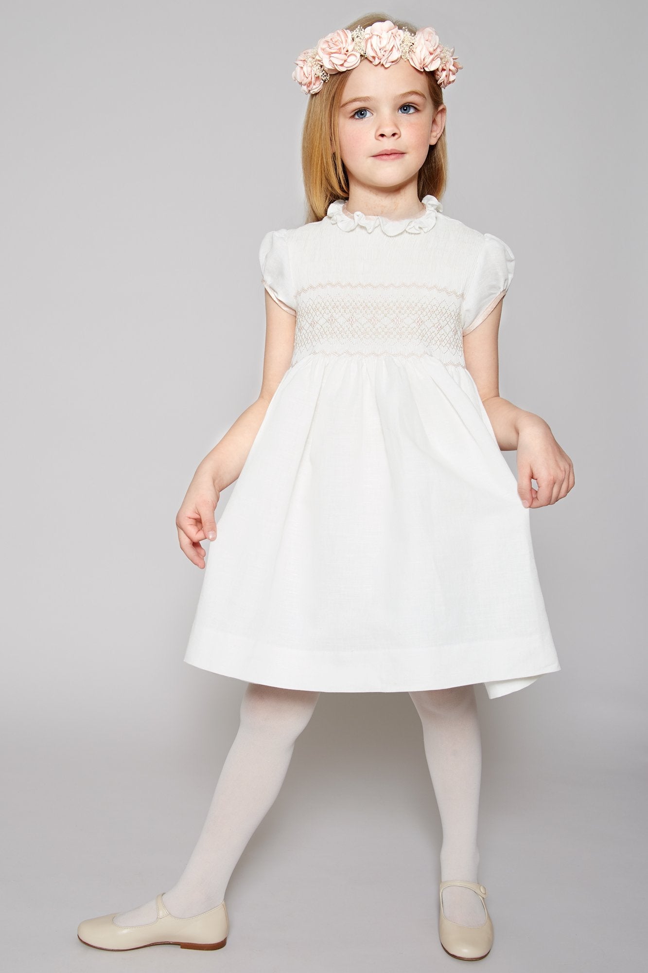 Ivory Hand Smocked Occasion Dress with Pink Details (6mths-10yrs) Dresses from Pepa London US