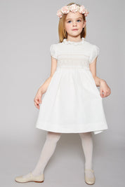 Ivory Hand Smocked Occasion Dress with Pink Details (6mths-10yrs) Dresses from Pepa London US