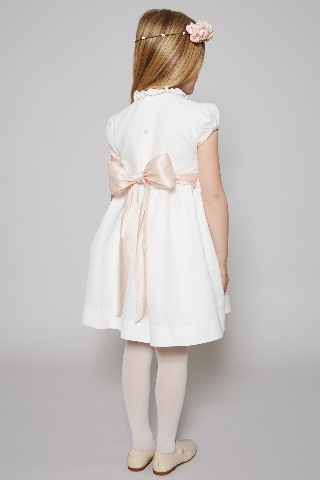 Ivory Hand Smocked Occasion Dress with Pink Details (6mths-10yrs) Dresses from Pepa London US