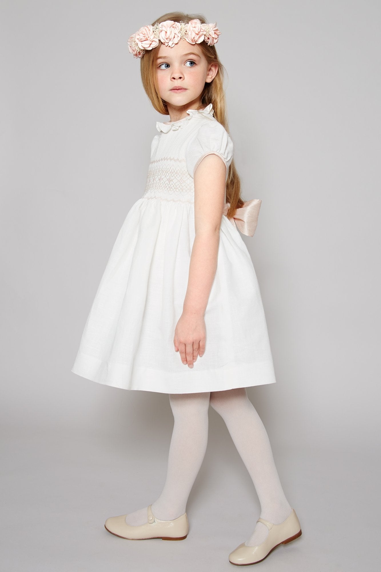 Ivory Hand Smocked Occasion Dress with Pink Details (6mths-10yrs) Dresses from Pepa London US