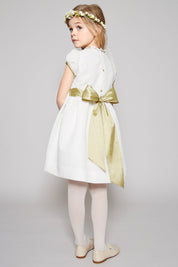 Ivory Hand Smocked Occasion Dress with Green Details (6mths-8yrs) Dresses from Pepa London US