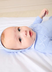 Diamond Openwork Three Piece Knitted Set in Light Blue (1-9mths) Knitwear from Pepa London US