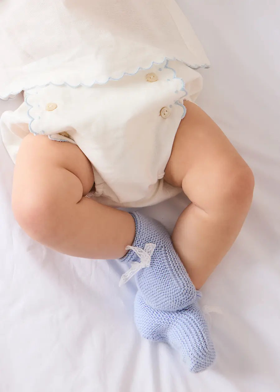 Lace Detail Knitted Booties in Light Blue (0-6mths)