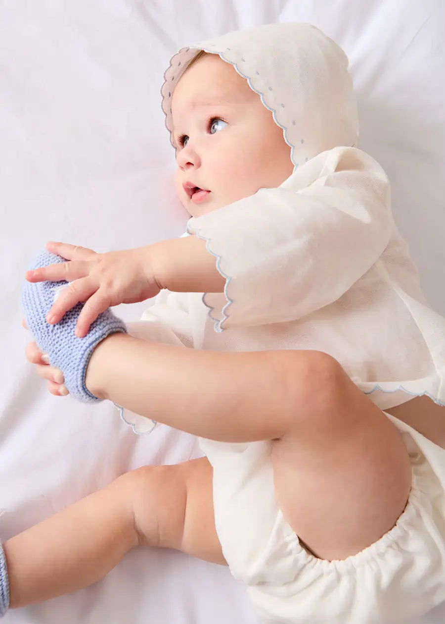 Scallop Edge Embroidered Bonnet in Blue (S-L) Bonnets from Pepa London US